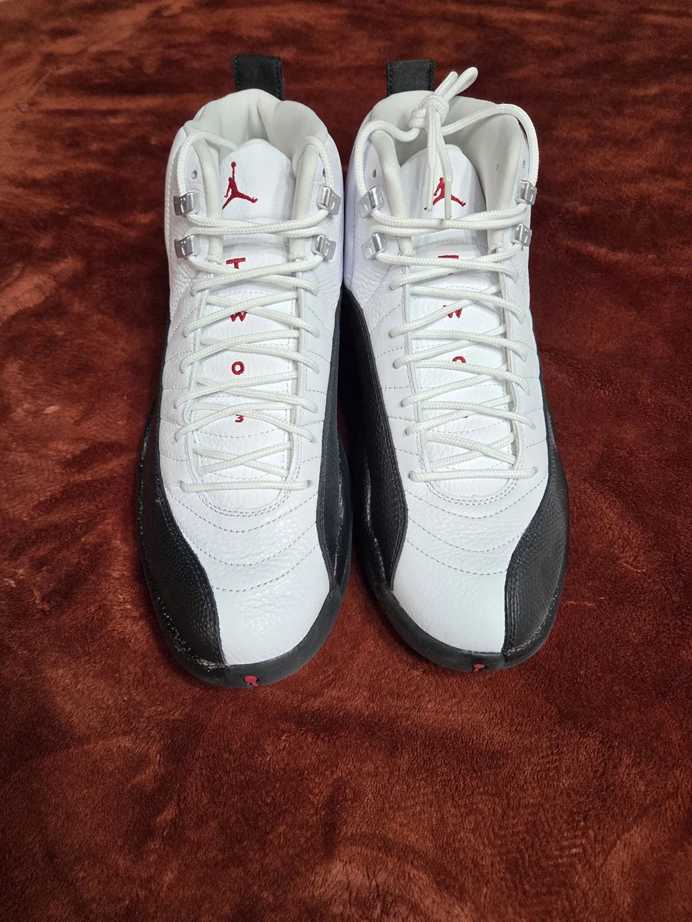 Air Jordan 12 Men's White Black and Red High-Top Basketball Sneakers